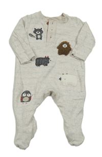 Béžový melírovaný pruhovaný overal se zvířátky Mothercare
