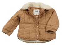 Hnědá šusťáková zateplená bunda s huňatým límečkem F&F