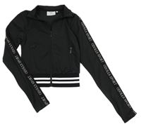 Černá propínací crop sportovní mikina s nápisy 