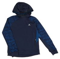 Tmavomodrá funkční mikina se vzorovanými rukávy a kapucí Decathlon