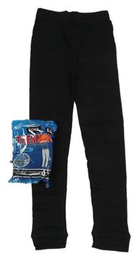 Nové - Černé žebrované thermo kalhoty Peacocks