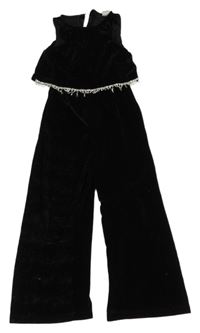Černý sametový kalhotový overal s kamínky Zara