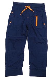 Tmavomodré plátěné podšité cuff kalhoty s úpletovým pasem Kiki&Koko