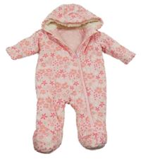 Růžová květovaná sametová zateplená kombinéza s kapucí Dunnes Stores