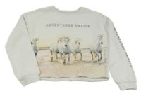 Bílo-béžová crop mikina s koníky 