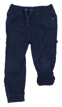Tmavomodré plátěné podšité cargo cuff kalhoty M&Co.