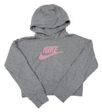 Šedá crop mikina s logem a kapucí Nike