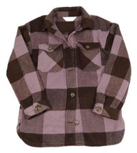 Lila-hnědá kostkovaná vlněná košilová bunda H&M