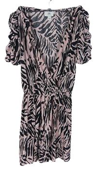 Dámský růžovo-černý vzorovaný plisovaný letní overal River Island vel. 30
