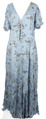 Dámské světlemodré květované košilové dlouhé šaty Blue Vanilla 