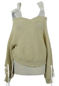 Nové - Dámský béžový crop svetr s krajkovými ramínky Shein 