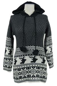Dámská černo-bílá vzorovaná svetrová tunika s kapucí Qed London 