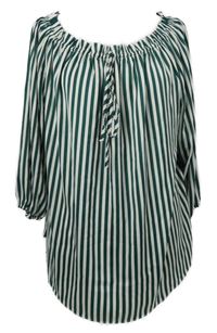 Dámská zeleno-bílá pruhovaná halenka s lodičkovým výstřihem H&M