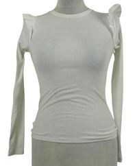 Dámské bílé žebrované triko s volánky Zara 