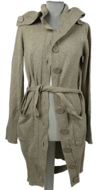 Dámský béžový melírovaný propínací dlouhý svetr s límcem a páskem Colours of the world 