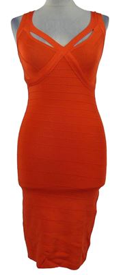 Dámské korálové pruhované žebrované pletené šaty 