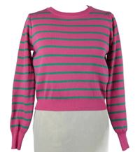 Dámský růžovo-zelený pruhovaný crop svetr Clara