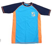 Azurovo-tmavomodro-oranžové UV tričko s potiskem 