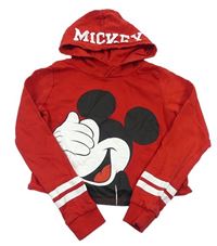 Červená crop mikina s Mickey Mousem a kapucí zn. H&M