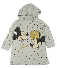 Světlešedé puntíkaté teplákové šaty s Mickey Mousem a kapucí zn. Disney
