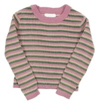 Růžovo-zelený pruhovaný svetr Primark