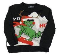 ČErno-bílo-šedý svetr s dinosaurem zn. Matalan
