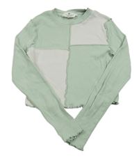 Světlezeleno-bílé žebrované crop triko zn. H&M