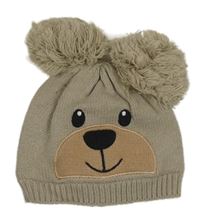 Béžová pletená čepice s medvídkem 