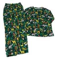 Tmavozelené plyšové pyžamo se zvířátky TU