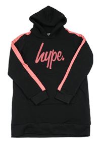 Černo-růžové teplákové teplé šaty s logem a kapucí Hype