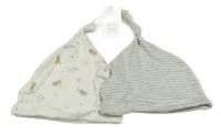 Nové - 2x bavlněná čepice - bílá se zvířátky+ pruhovaná Mothercare