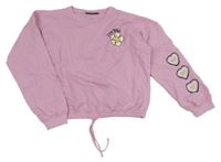 Růžová crop mikina s kytičkou a srdíčky Persival
