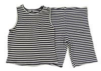 2set - Tmavomodro-bílý pruhovaný žebrovaný crop top + kraťasy George
