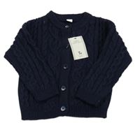 Nové - Tmavomodrý propínací vlněný svetr s 3D vzorem Tu