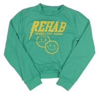 Zelená crop mikina s nápisem a smajlíky 