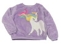 Lila chlupatá mikina s jednorožcem z flitrů H&M