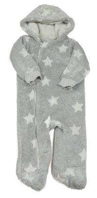 Šedo-bílá plyšová kombinéza s hvězdičkami a kapucí Matalan