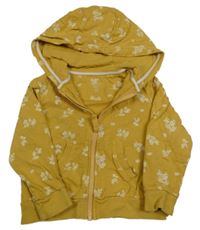 Okrová květovaná propínací mikina s kapucí Mothercare