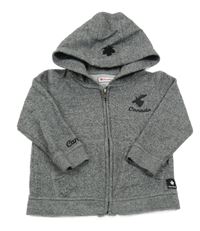 Šedo-černá melírovaná propínací mikina s výšivkou a kapucí 