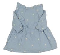 Světlemodré šaty s výšivkami květů a volánky F&F