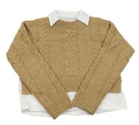 Béžový crop svetr s halenkou Next