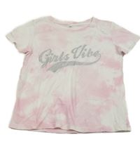 Světlerůžové batikované tričko s nápisem C&A