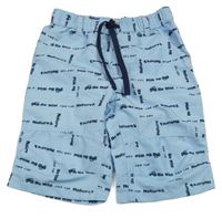 Světlemodré šusťákové kraťasy s nápisy