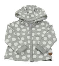 Šedo-bílá puntíkatá propínací mikina s kapucí Topomini