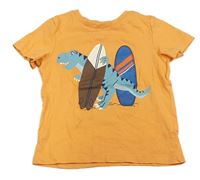 Oranžové tričko s dinosaurem a surfy C&A