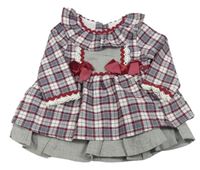 Bílo-červeno-šedé kostkované šaty s mašličkami Newness Couture