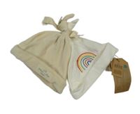 Nové - 2x - Bílá bavlněná s duhou + béžová sametová čepice s nápisem GAP