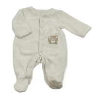 Smetanový sametový žebrovaný overal s medvídkem C&A vel. 46