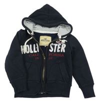 Černá propínací mikina s kapucí a logem Hollister 