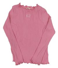 Růžové žebrované triko s mašlí H&M